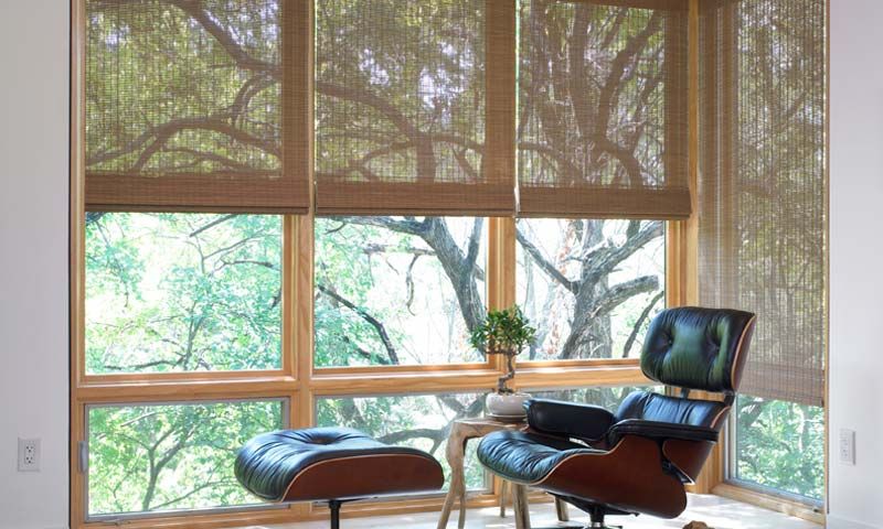 woven wooden roman shades by Lutron